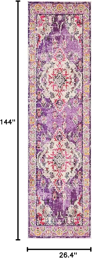 SAFAVIEH Monaco Collection Runner Rug - 2'2" x 12', Violet & Fuchsia, Boho Chic Medallion Distressed Design, Non-Shedding & Easy Care, Ideal for High Traffic Areas in Living Room, Bedroom (MNC243P)