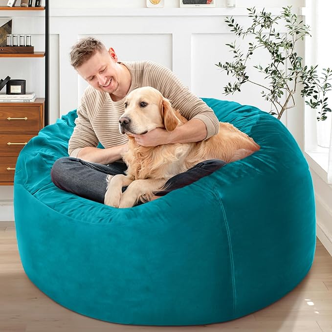 HABUTWAY Bean Bag Chair: Giant 4' Memory Foam Furniture Bean Bag Chairs for Adults with Microfiber Cover 4Ft (Sea Blue)