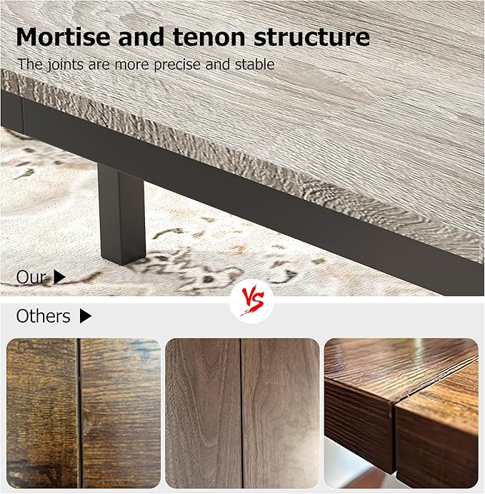 GarveeHome 70.8in Industrial Dining Table for 6, Wooden Long Dinner Table with Mortise Tenon Design, Kitchen Table with Sturdy Metal Legs, for Dining Room Home Office Living Room, Grey