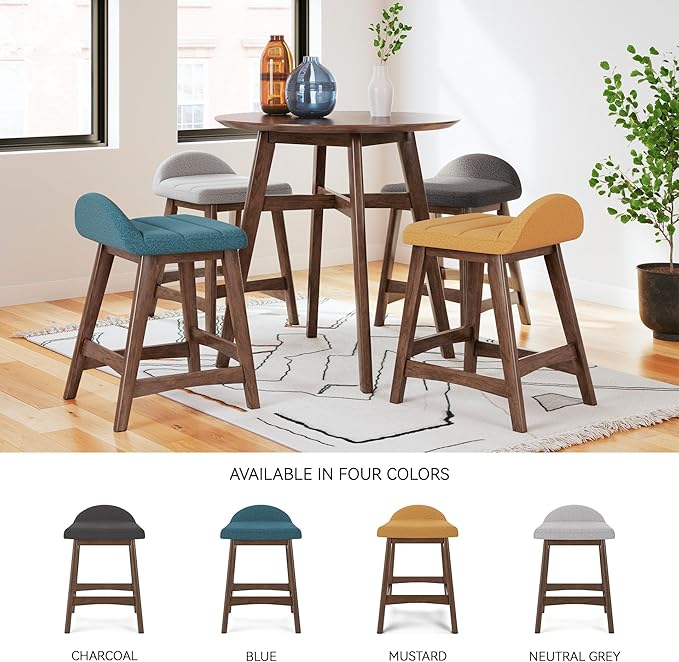 Signature Design by Ashley Lyncott Contemporary 28.5" Counter Height Upholstered Bar Stool with Foam Cushion, 2 Count, Mustard & Brown