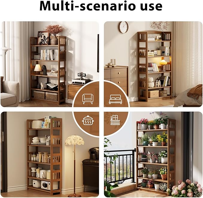 5-Tier Solid Wood Open Bookcase,Modern Display Bookshelf,Farmhouse Wide Etagere Bookcase, Freestanding Storage Cabinet for Study Room Office Living Room Flower Rack