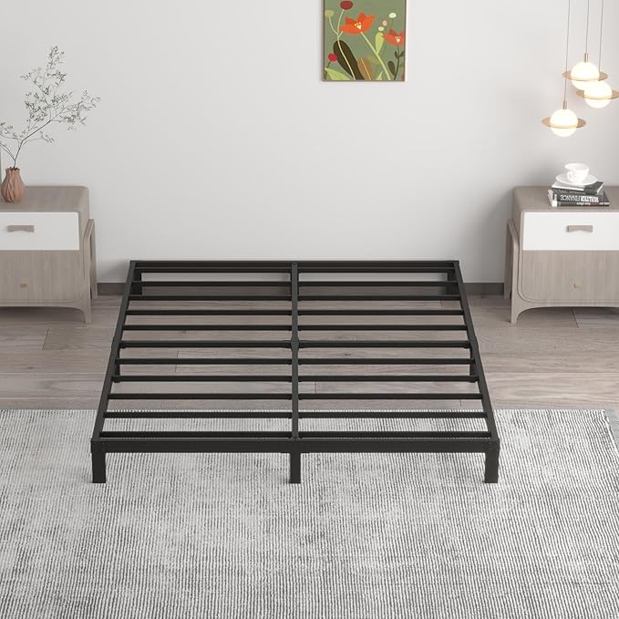 7 Inch King Bed Frame No Box Spring Need, Low Profile Metal Platform King Size Bed Frame, Heavy Duty Support Bedframes King, Easy Assembly