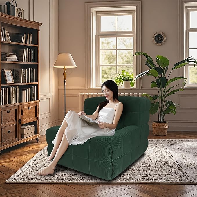 Bean Bag Chair - Memory Foam Bean Bag Chair for Adults, Comfy High-Resilience Single Sofa, Small Space Floor Chair, Chaise Lounge for Living Room, Bedroom (Dark Green, Square)
