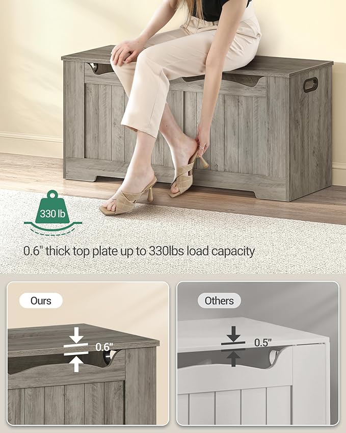 39.4" Storage Chest, Storage Bench Trunk with 2 Safety Hinge,Wooden Box, Lift-Top Chest Organizer, Shoe Bench for Entryway, Bedroom, Living Room, Greige SB01005X
