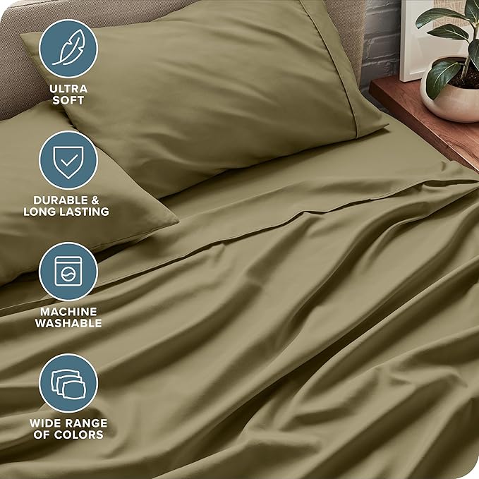 Bare Home California King Sheet Set - 1800 Ultra-Soft Microfiber Cal King Bed Sheets - Double Brushed - Deep Pockets - Easy Fit - 4 Piece Set - Bed Sheets (California King, Olive)