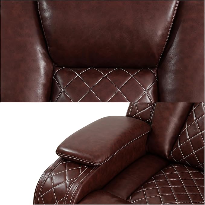 Loveseat Recliner Sofa, Reclining Loveseat Leather Couch with Storage Console, Modern Comfy Home Theater Seating Power Recliner Chair with Cup Holders for Living Room Furniture Sets, Red