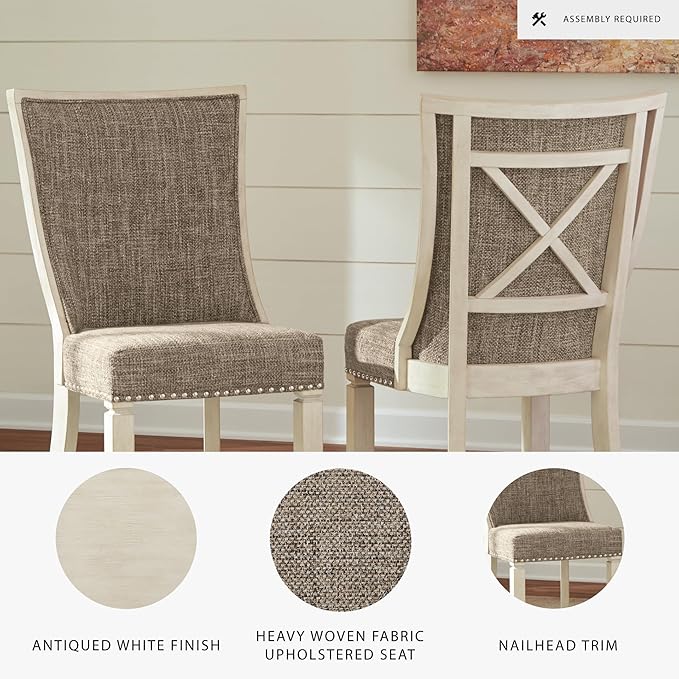 Signature Design by Ashley Bolanburg Modern Farmhouse Upholstered Dining Chair, 2 Count, Brown