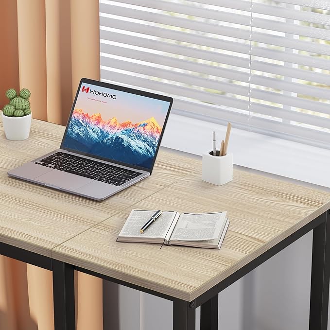 SINPAID Computer Desk 47 inches with 2-Tier Shelves Sturdy Home Office Desks with Large Storage Space Modern Gaming Desk Study Writing Laptop Table, Oak