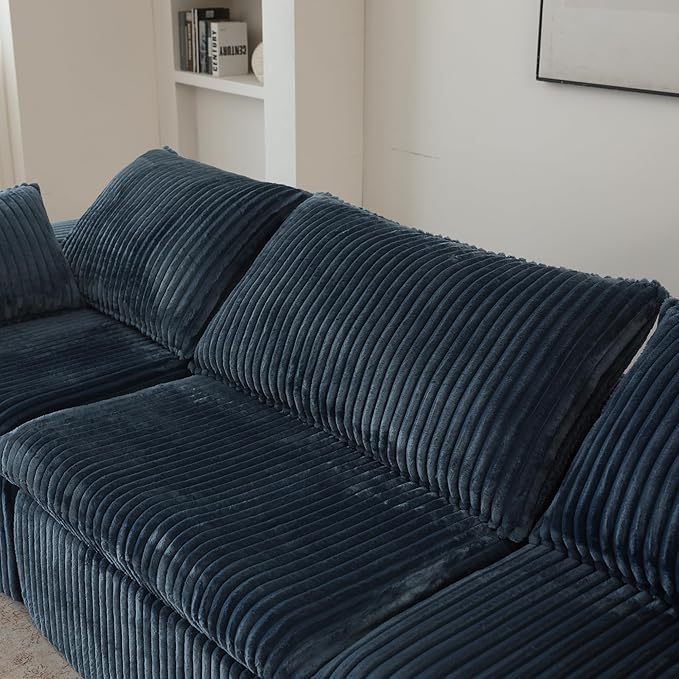 Down Filled Boneless Sectional Sofa Cloud Couch with Movable Ottomans, 118 inch Convertible U Shaped Lounge Couch w/Deep Seat, Fluffy Corduroy Upholstered Compress Modular Sofa