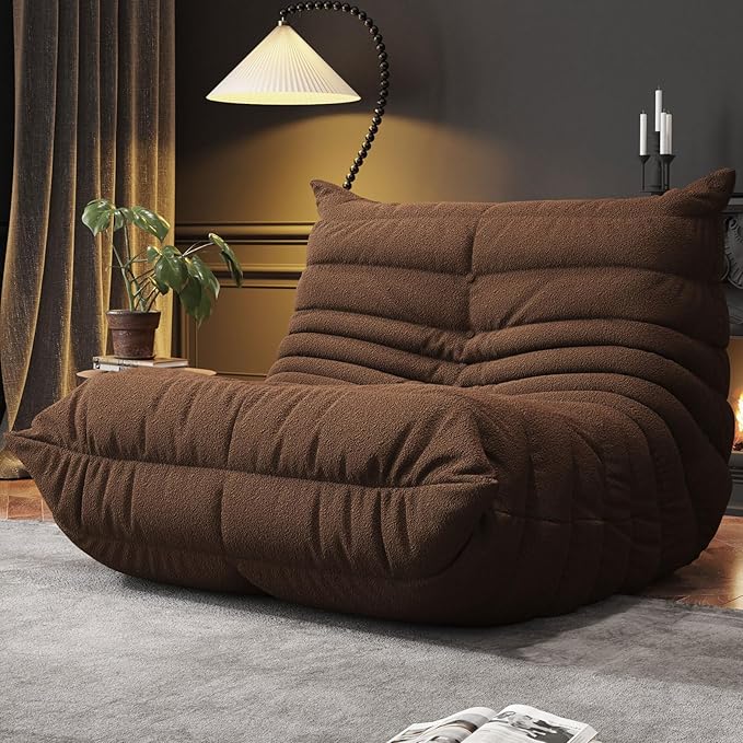 Bean Bag Chairs for Adults, BeanBag Reading Chair Memory Foam Couch, Floor Chair Soft Teddy Material, Comfy Reading Nook Chairs for Bedroom Living Room Office (Brown)