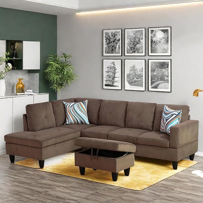 Modular Sectional Couch, L Shaped Couch with Storage, Convertible Sofa with Ottomans, Modern Sectional Sofa for Living Room and Office, 5 Seat, Brown