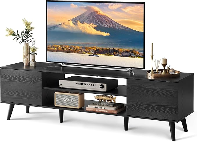 WLIVE TV Stand for 65 70 inch TV, Entertainment Center with Storage Cabinets, Rustic TV Console for Living Room Decor, Black