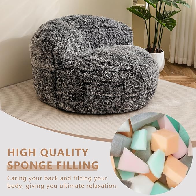 BYBYME Giant Bean Bag Chair, Faux Fur Bean Bag Couch with Filler Large Living Room Bean Bag Chairs for Adults, Big Lazy Sofa Accent Chair with Pocket Floor Chair