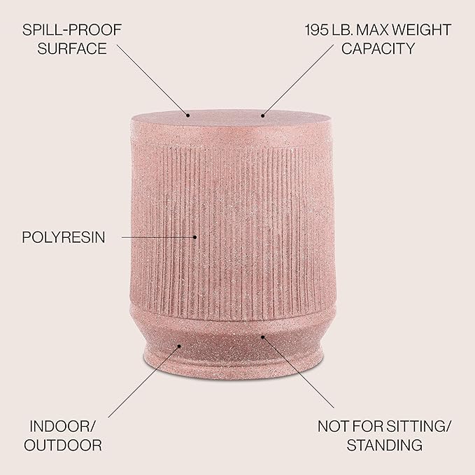 JONATHAN Y TBL1103B Kline 17.5" Mid-Century Modern Brutalist Indoor/Outdoor Accent Table Art Deco, Minimalist, Contemporary, Patio, Garden, Bathroom, Living Room, Pink Terrazzo Finish