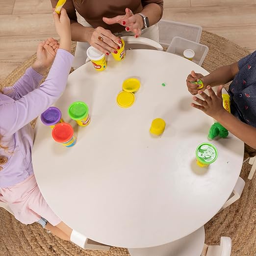 ECR4Kids Bentwood Round Table and Curved Back Chair Set, Kids Furniture, White Wash, 5-Piece