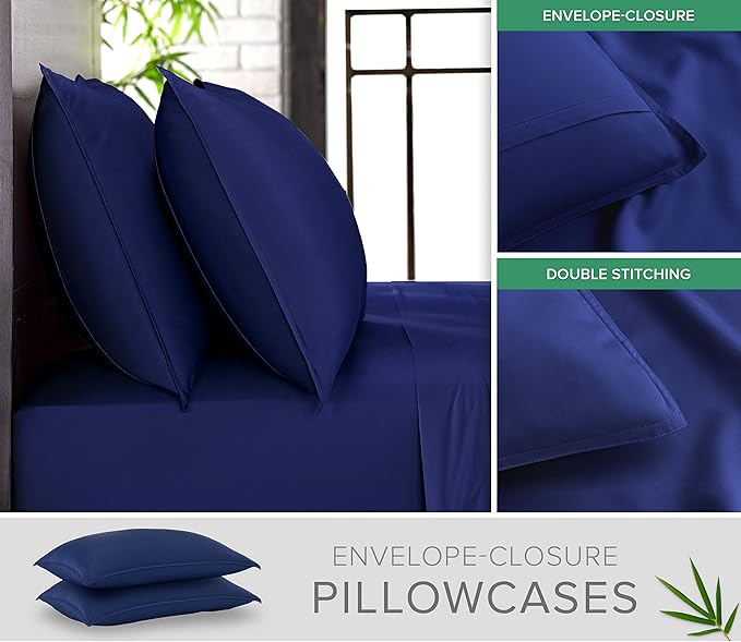 Full Sheets by Pure Bamboo, Genuine 100% Organic Viscose Derived from Bamboo Bed Sheet Set, Luxuriously Soft & Cooling, Double Stitching, Lifetime Quality Promise (Full, Cobalt Blue)