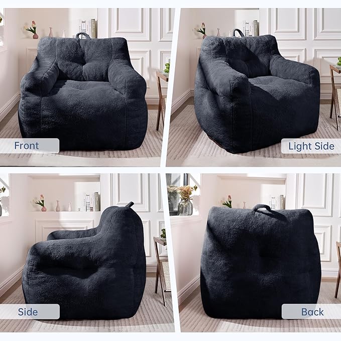 Blue Bean Bag Chair Ultra-Soft Faux Fur Large Bean Bag Couch - Plush Memory Foam BeanBag Chair with Filling, Bedroom Comfy Chair for Adults, Teens, Kids (Blue)