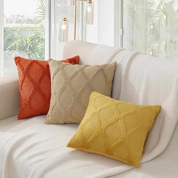 decorUhome Fall Throw Pillow Covers 16x16 Inch Set of 2, Soft Plush Faux Fur Wool Rust Couch Pillow Covers, Decorative Neutral Pillow Cases for Bed Sofa Living Room Home Decor