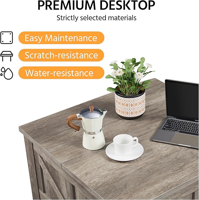 Yaheetech Lift Top Coffee Table, Square Farmhouse Coffee Table with Hidden Storage Compartment, Wood Center Table for Living Room, Home Office, Gray