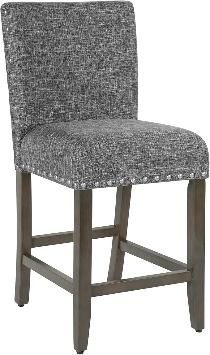 Homepop Home Decor | Nailhead Trim Counter Height Bar Stools | 24 Inch Bar Stools | Decorative Home Furniture (Slate Gray)