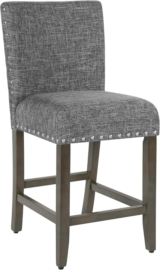 Homepop Home Decor | Nailhead Trim Counter Height Bar Stools | 24 Inch Bar Stools | Decorative Home Furniture (Slate Gray)