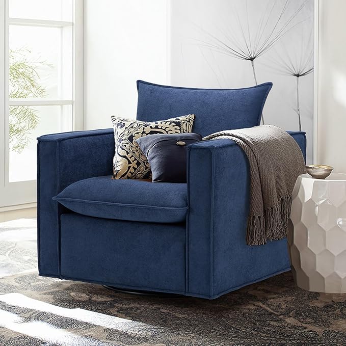 Swivel Accent Chair Set of 2, 34 Inches Wide Upholstered Arm Chair with Plump Back Pillow, Modern Sofa Living Room Chair for Bedroom, Corner, Reading Nook-Blue