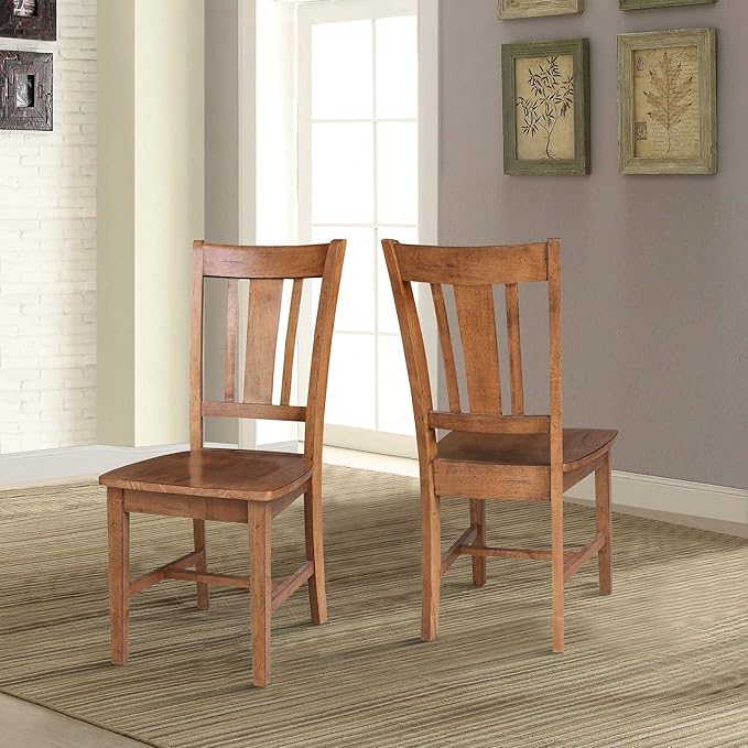 IC INTERNATIONAL CONCEPTS Set of Two San Remo SplatBack Dining Chairs, Distressed Oak