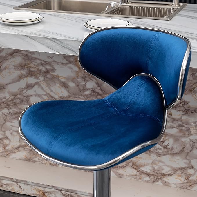 Roundhill Furniture Masaccio Velvet Upholstered Adjustable Swivel Barstool, Set of 2, Blue