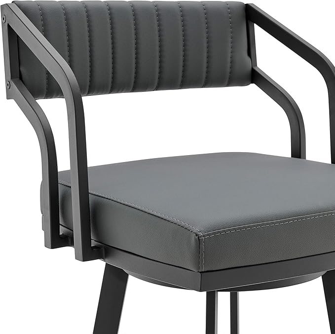 Armen Living Scranton Modern 26" Seat Height Gray Faux Leather and Black Steel Metal Swivel Bar Stool for Kitchen Island Counter