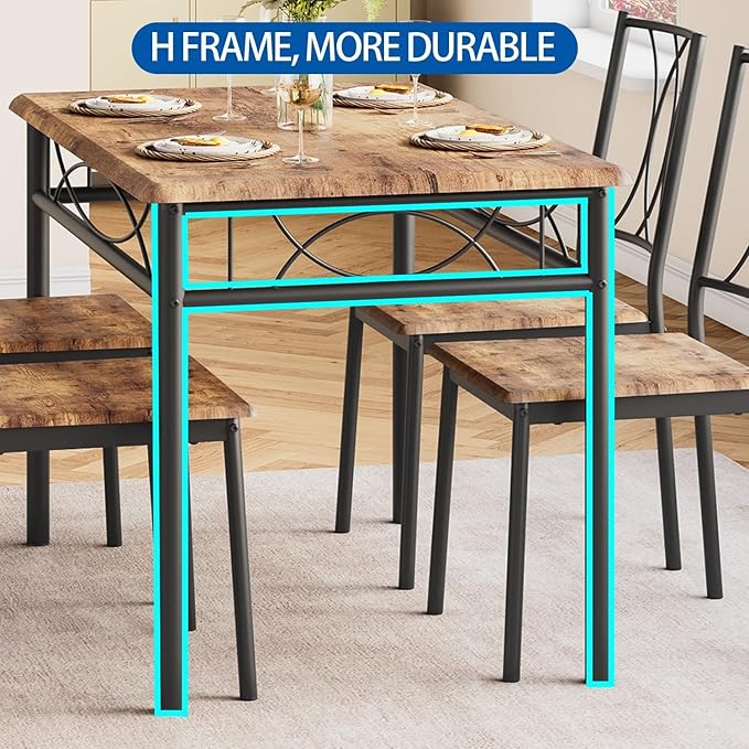IDEALHOUSE Dining Table Set for 4, Kitchen Table and Chairs Set for 4, Rectangular Kitchen Table Set, 5 Piece Small Dining Table Set with Wood Chairs for Apartment, Small Space, Retro Brown