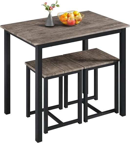 Yaheetech 3 Piece Dining Table Set - Kitchen Table & Chair Sets for 2 - Compact Table w/ 2 Stools & Space Saving Design for Dining Room Living Room Apartment Pub, Drift Brown