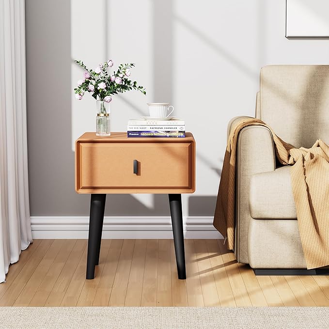 VICITON Nightstand,Fully Assembled Bedside Cabinet Mid Century Night Stand Modern Side Table for Living Room, Bedroom(Orange)
