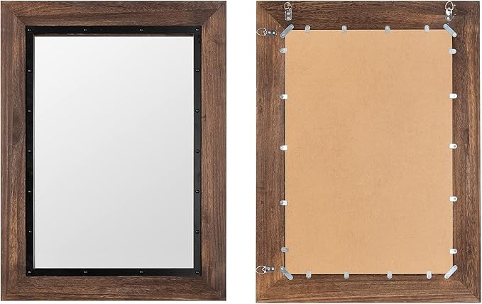 YOSHOOT Rustic Wooden Framed Wall Mirror, 40"x26", Natural Wood and Iron Bathroom Vanity Mirror for Farmhouse Decor, Vertical or Horizontal Hanging