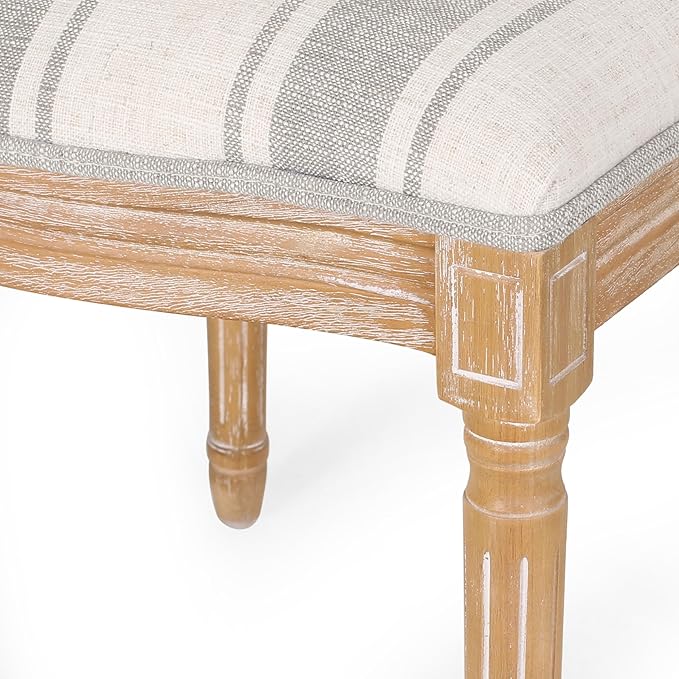 Christopher Knight Home Phinnaeus Dining Chair Set, Set of 4,Wood, Gray Stripes + Light Beige + Natural