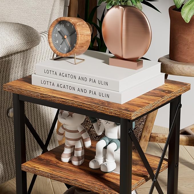 VECELO Modern Nightstands X-Design Side End Table Night Stand with Storage Shelf for Bedroom,Living Room,