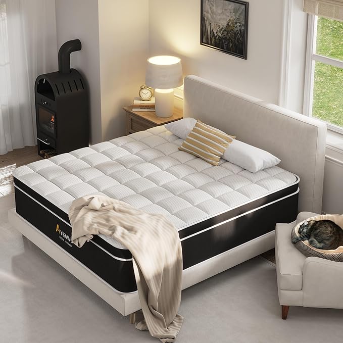 King Size Mattress, 14 Inch Hybrid Mattress King Size in a Box, Gel Memory Foam and Pocket Springs for Pressure Relief and Motion Isolation, Breathable & Cooling Fee Bed in a Box, CertiPUR-US