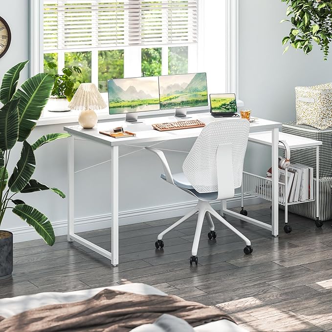 Coleshome 48 Inch Computer Desk, Modern Simple Style Desk for Home Office, Study Student Writing Desk, White