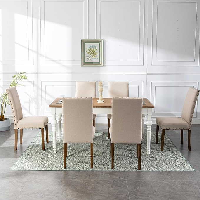 Parsons Kitchen Dining Chair Set Room Modern Upholstered Stylish Fabric High Back with Bronze Nailhead Trim