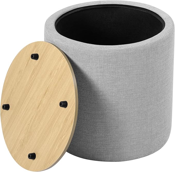 HomePop Storage Ottoman with Wood Top - Light Gray Textured Woven