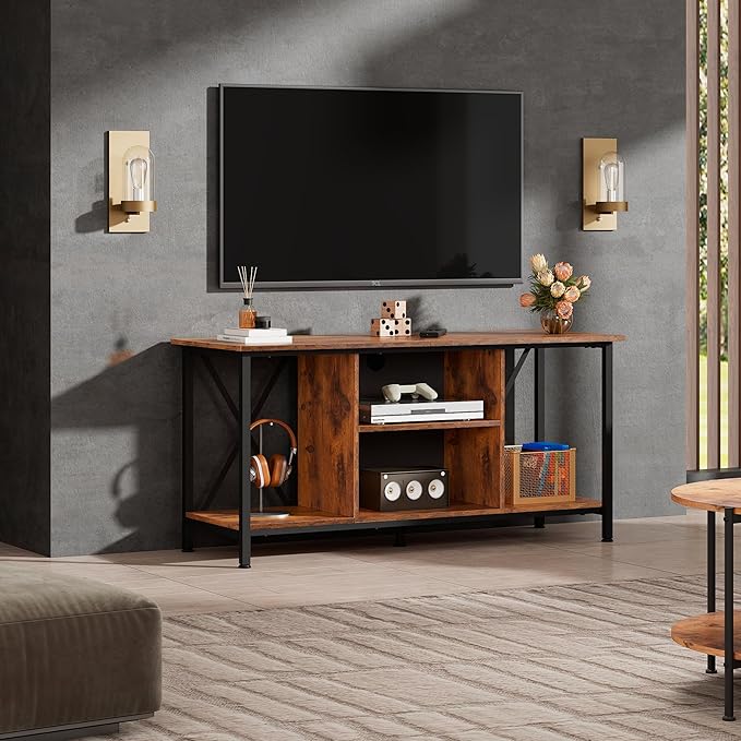 WLIVE TV Stand up to 45 Inch TV, 41" Entertainment Center with Open Storage Shelf for Living Room, Rustic Brown
