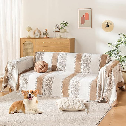 Boho Couch Cover, Sofa Cover, Sofa Covers for 2 Cushion Couch, Washable Sectional Couch Covers for Dogs Pet Furniture Protector Couch Cover Blanket for Living Room (1# Khaki, 71" x 118")