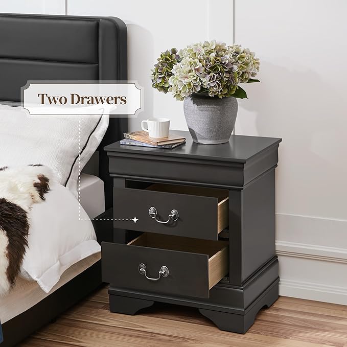 Yaheetech Fully-Assembled Nightstands Set of 2, 2-Drawer Nightstands Large Classic Bedside Tables with Storage, Wooden Painted Storage Cabinet for Bedroom, 21.5" L×16" W×24.5" H, Rustic Gray