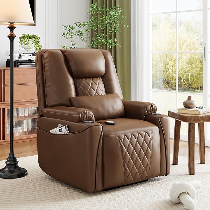 IDEALHOUSE Electric Power Lift Recliner Chair Sofa, Power Lift Chairs for Elderly, 3 Positions, Side Pockets, and Cup Holders, USB Ports, Recliner Chair with Remote for Living Room, Brown