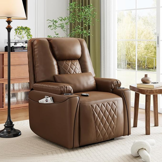 IDEALHOUSE Electric Power Lift Recliner Chair Sofa, Power Lift Chairs for Elderly, 3 Positions, Side Pockets, and Cup Holders, USB Ports, Recliner Chair with Remote for Living Room, Brown