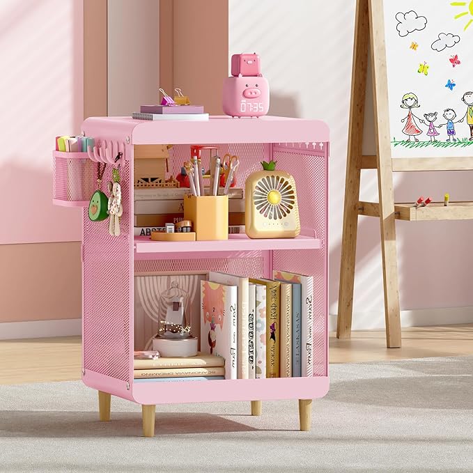 Kids Nightstand,Kids Bedside Table,Teen Girls Night Stand,Toddler Night Stand,End Table for Girls Room Storage,Pink nightstand