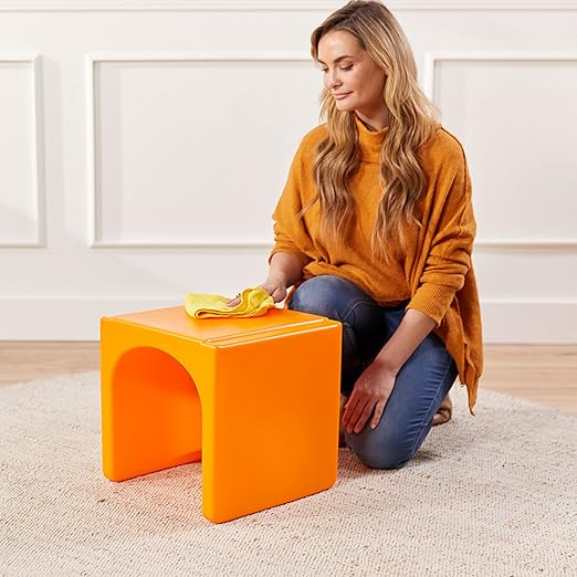 ECR4Kids Tri-Me Table and Cube Chair Set, Multipurpose Furniture, Orange, 3-Piece