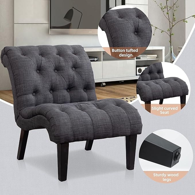 Yongqiang Upholstered Accent Chair for Bedroom Living Room Chairs Lounge Chair Armless Slipper Chair with Wood Legs Gray Fabric