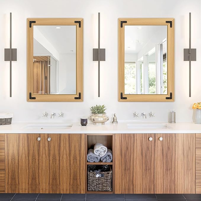 Bathroom Mirror for Wall with Wooden Frame, 36"x24" Solid Wood Vanity Mirror for Farmhouse, Bathroom, Bedroom Decor, Vertical or Horizontal Hanging(Natural)