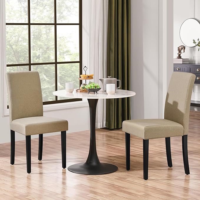 Yaheetech Dining Chairs Set of 2 Fabric Upholstered Parson Kitchen Chairs with Padded Seat and Solid Wood Legs for Dining Room/Restaurant, Khaki