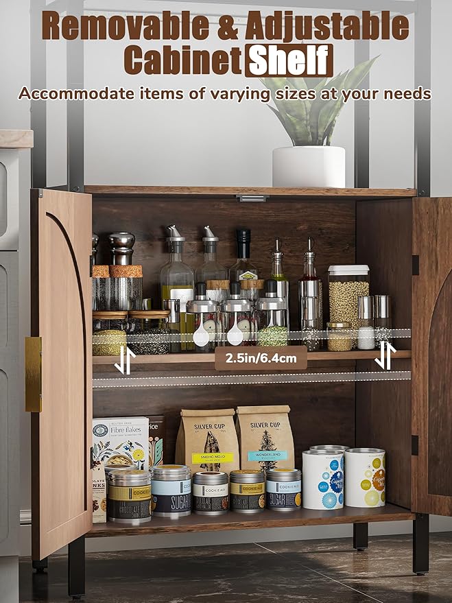 5 Tier Rattan Bookcase with Light 71" Tall Boho Bookshelf with Doors Large Bookcase with Adjustable Shelf Farmhouse Storage Cabinet Bookshelves for Living Room Bedroom Home Office Kitchen